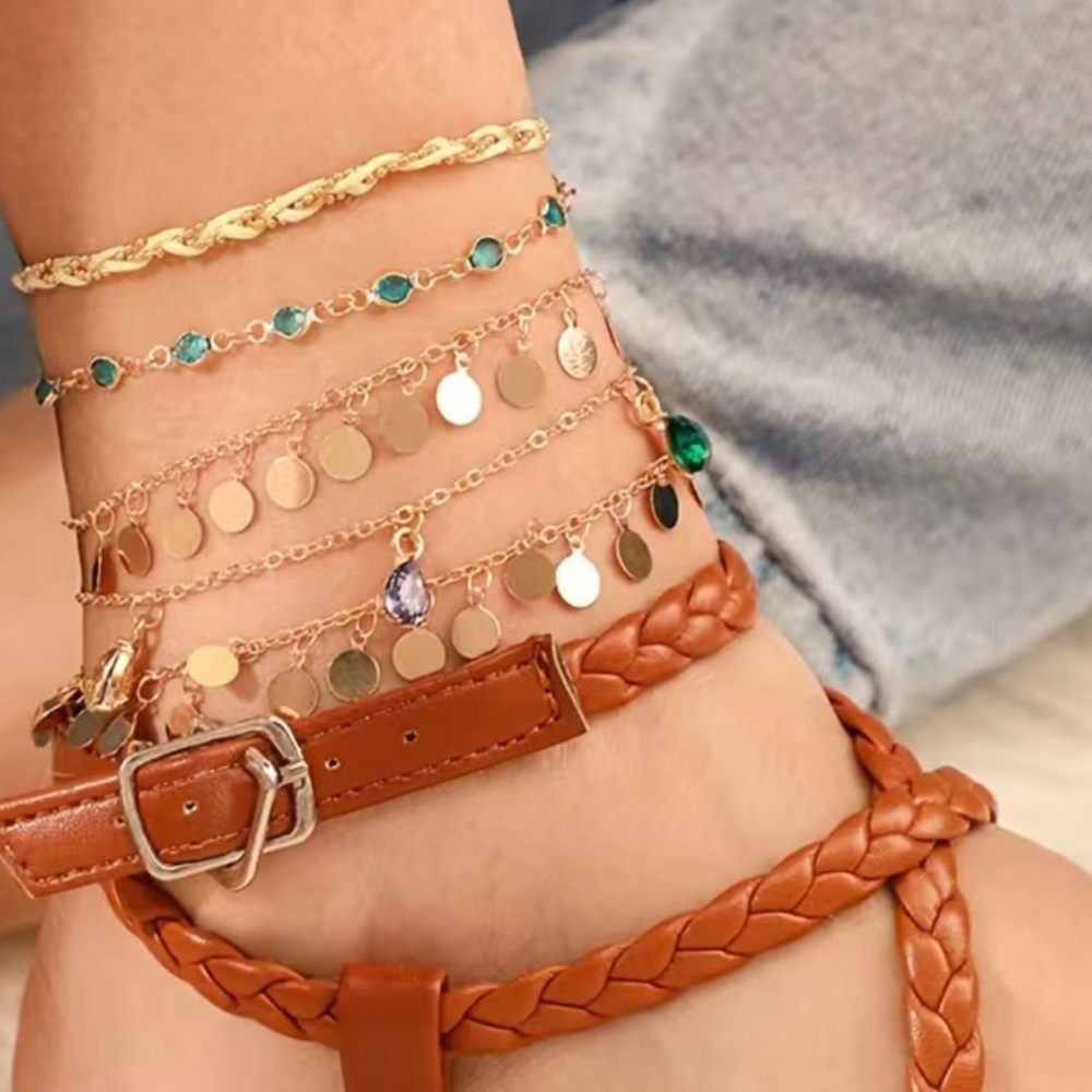 4/$25 5-piece Tassel Anklet Set